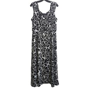 Chadwicks Black and White Sleeveless Floral Midi Dress 1X